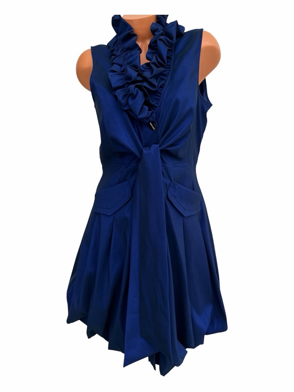 Samuel Dong Sleeveless Ruffled V-Neck Mini Dress in Navy Sz L